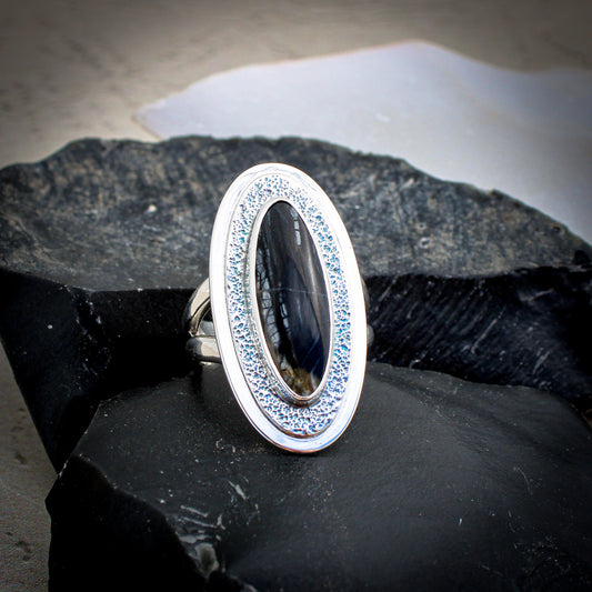 The Space Odyssey Ring (size 9)- Picasso Marble & Sterling Silver