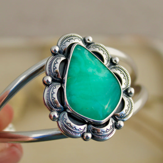The Ocean Currents Cuff Bracelet - Chrysoprase & Sterling Silver