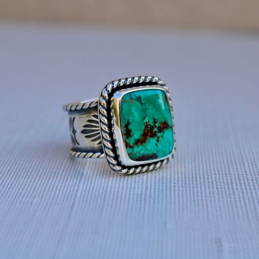 Royston Turquoise Stamped Band Ring (size 10.5) - Turquoise & Sterling Silver
