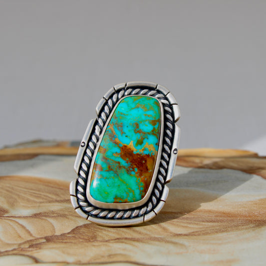 Rising Phoenix Turquoise Statement Ring (size 8.5)- Turquoise & Sterling Silver 