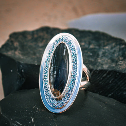 The Space Odyssey Ring (size 9)- Picasso Marble & Sterling Silver