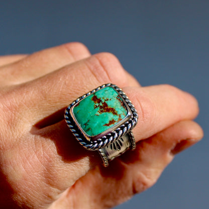 Royston Turquoise Stamped Band Ring (size 10.5) - Turquoise & Sterling Silver