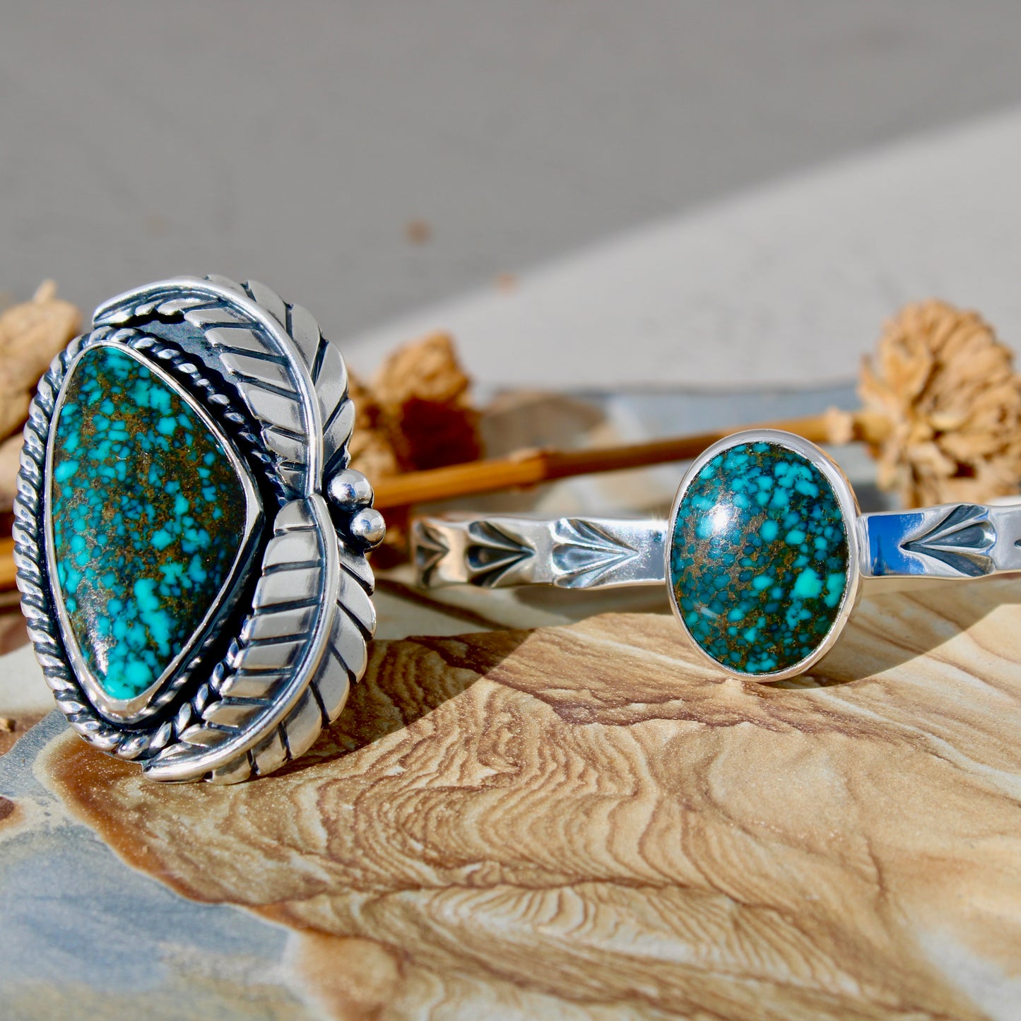 Cloud Mountain Turquoise Stamped Cuff Bracelet