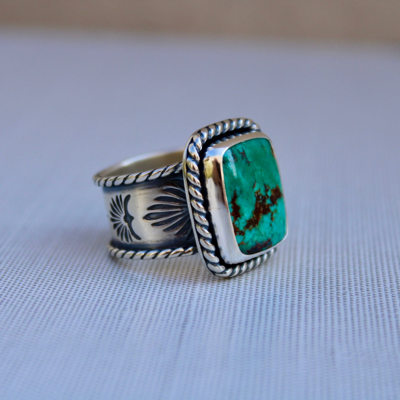 Royston Turquoise Stamped Band Ring (size 10.5) - Turquoise & Sterling Silver