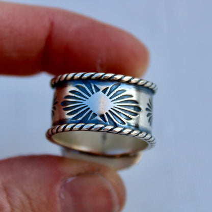 Royston Turquoise Stamped Band Ring (size 10.5) - Turquoise & Sterling Silver