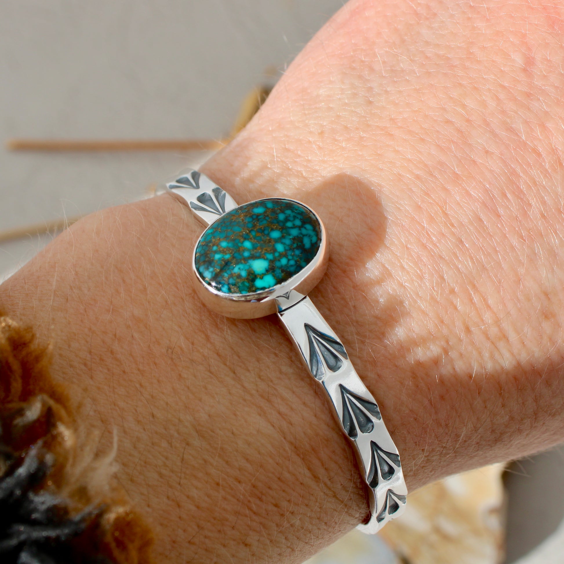 Cloud Mountain Turquoise Stamped Cuff Bracelet